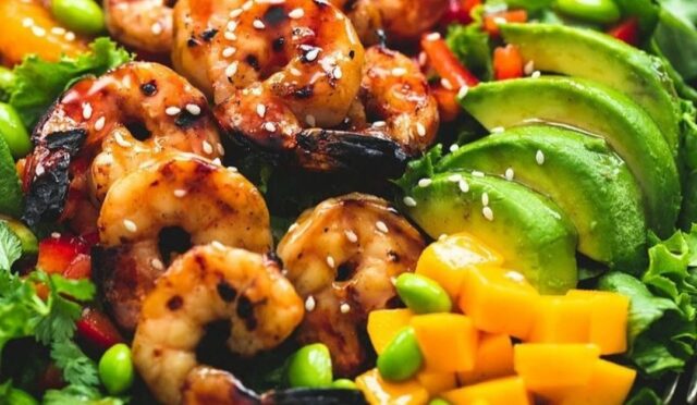 Mango Mandarin Sesame Shrimp Salad