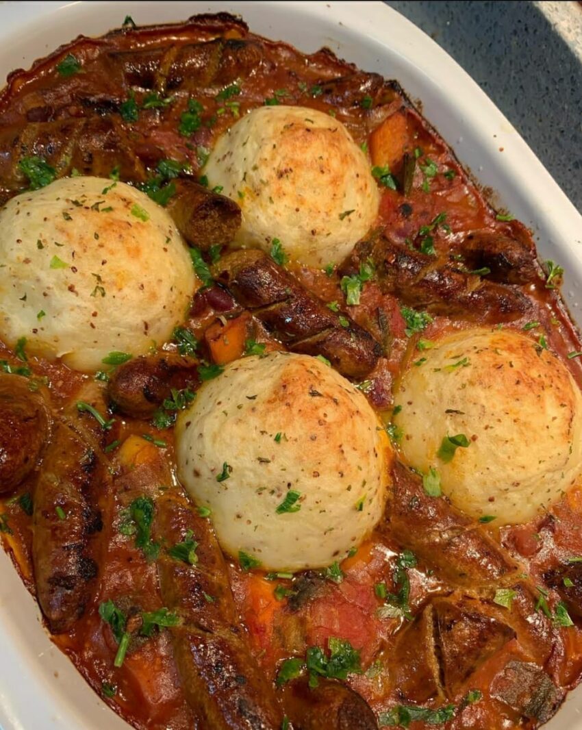 Crispy Sausage Casserole with Potato Dumplings