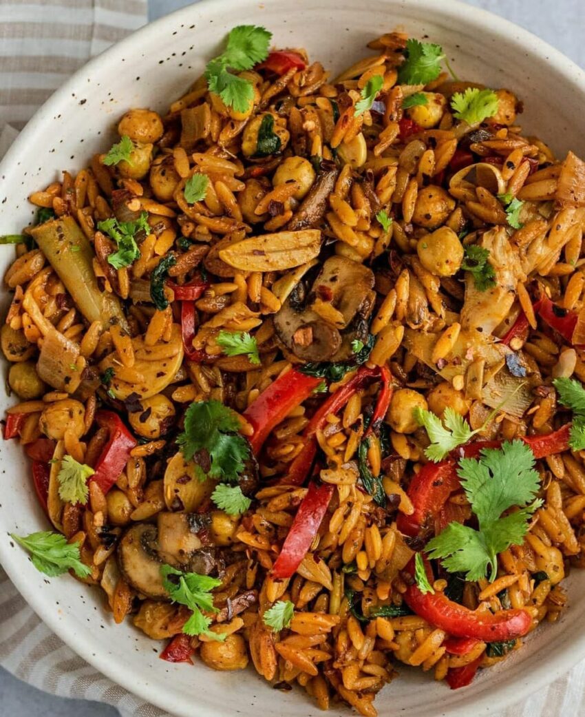 One Skillet Toasted Garlic and Chickpea Orzo
