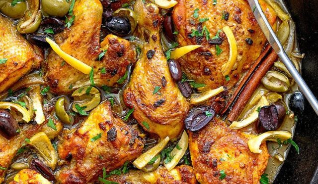 MOROCCAN CHICKEN TAGINE WITH OLIVES AND PRESERVED LEMONS