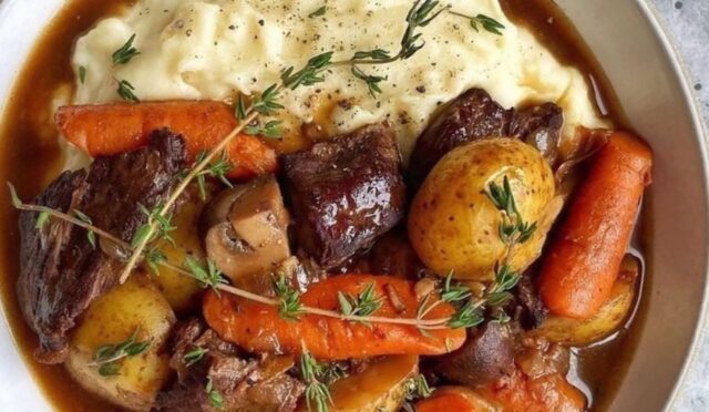 Red Wine-Braised Beef Stew With Potatoes And Carrots