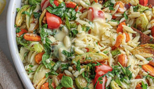 Orzo Salad with Vegan Honey Mustard Dressing