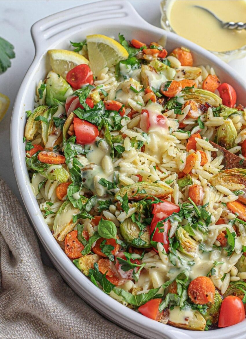 Orzo Salad with Vegan Honey Mustard Dressing