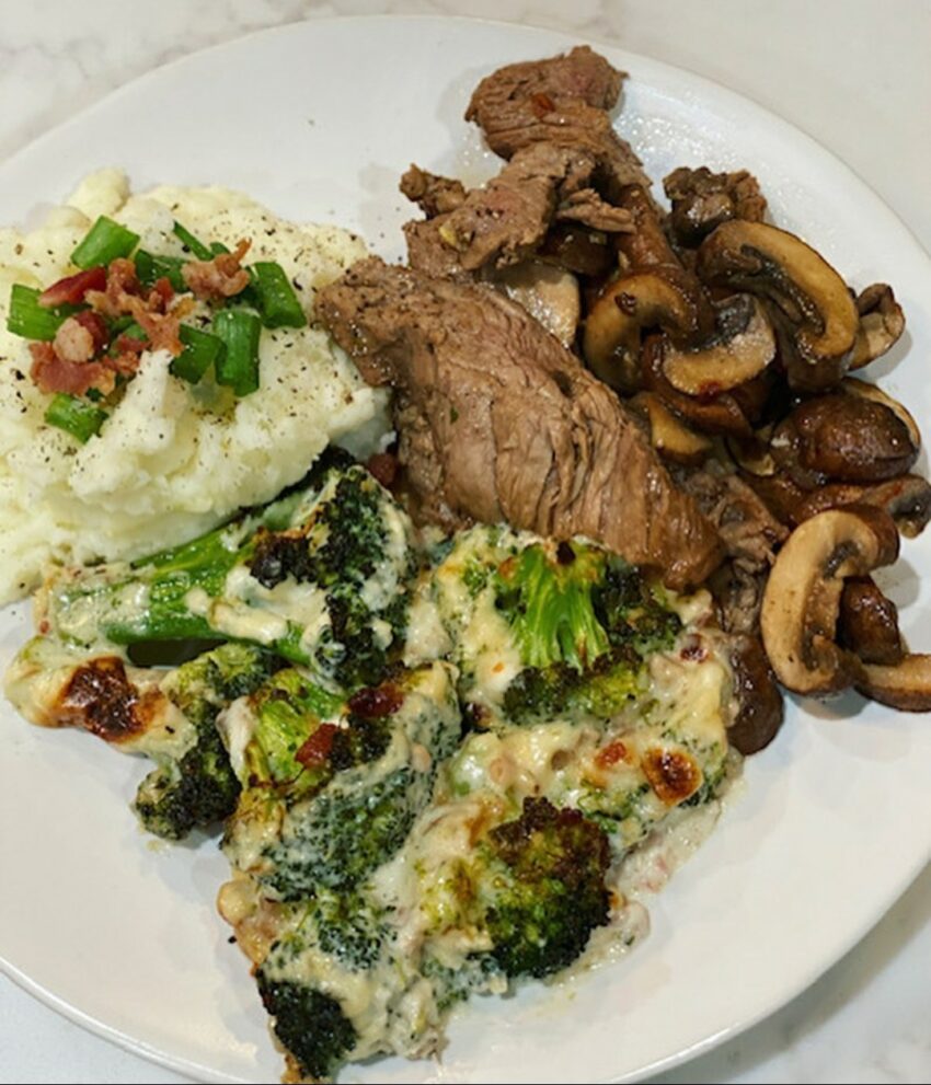 BEEF GARLIC BUTTER FLAP STEAK WITH MUSHROOMS