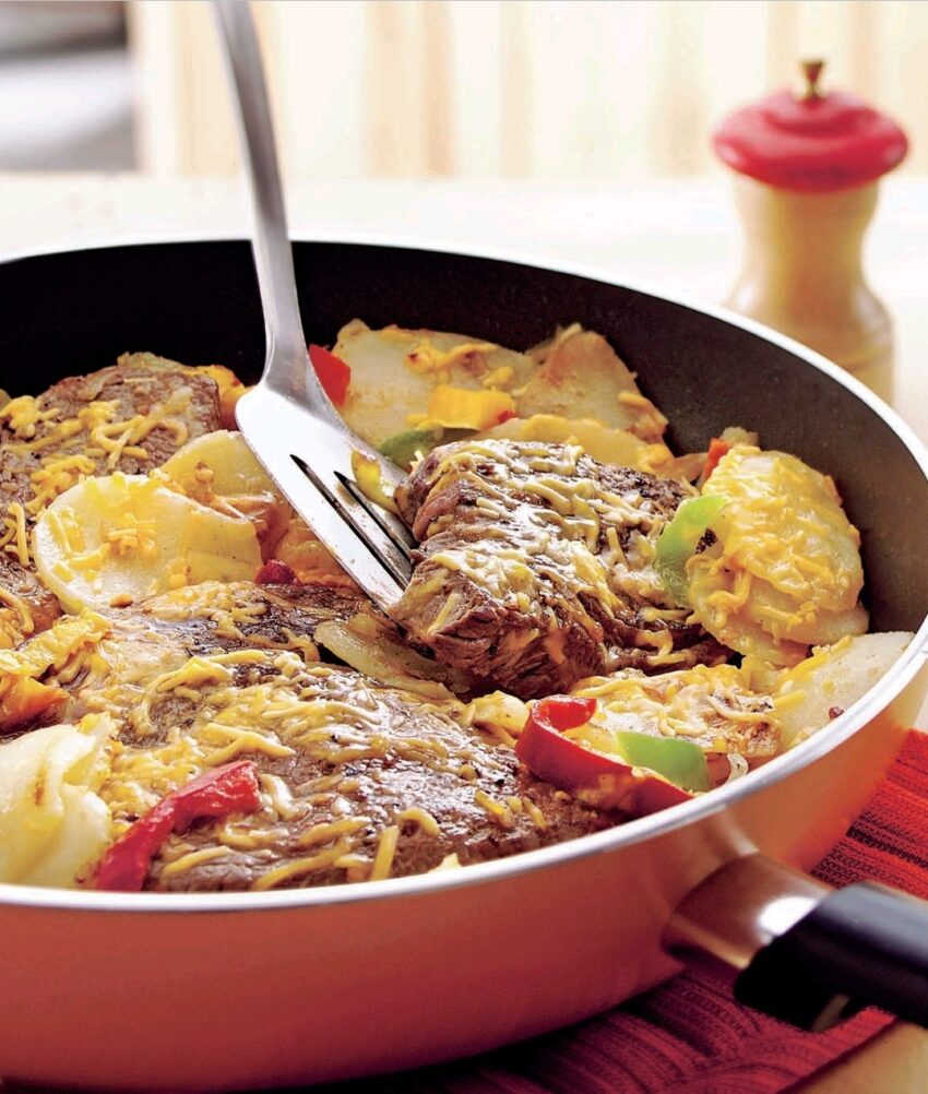 cheesy steak and potato skillet