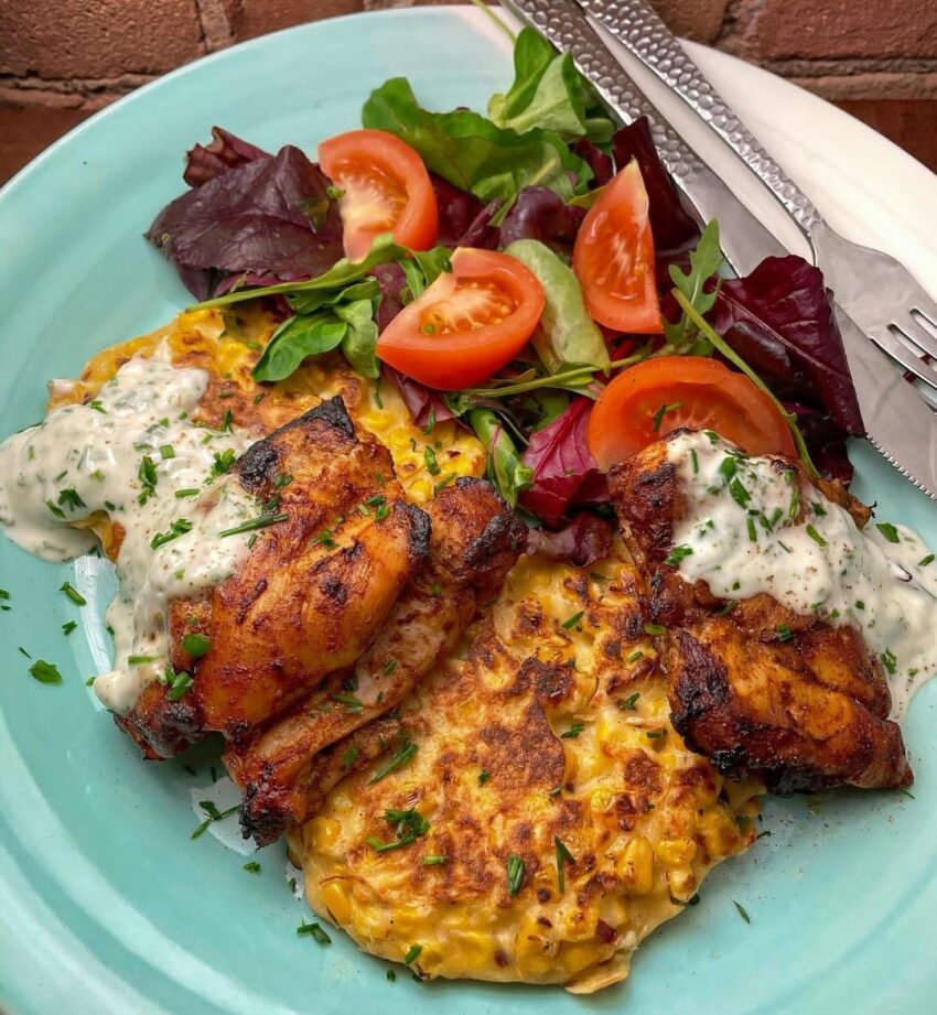 BBQ Chicken & Spicy Sweetcorn Fritters