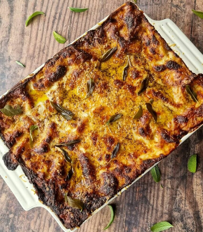 Sausage lentil and sage lasagne