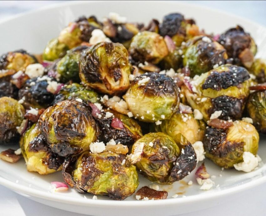 CRISPY LEMON SHALLOT BRUSSELS WITH MAPLE BACON & FETA