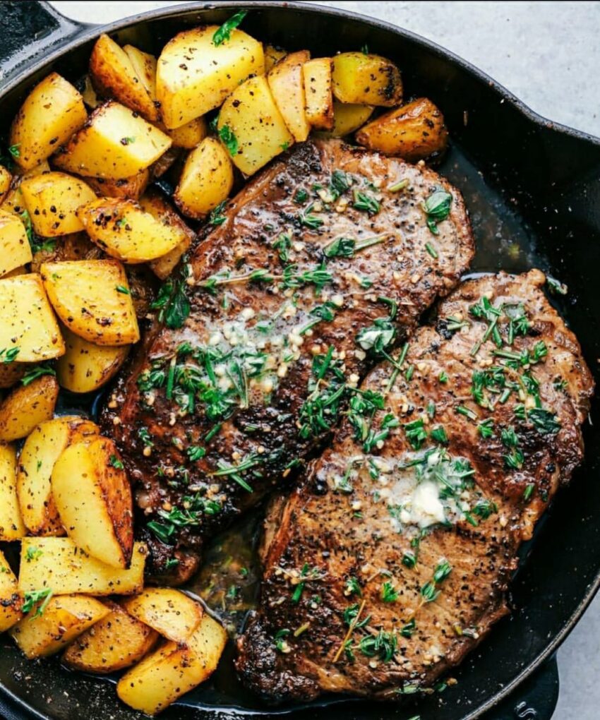 Skillet Garlic Butter Herb Steak and Potatoes