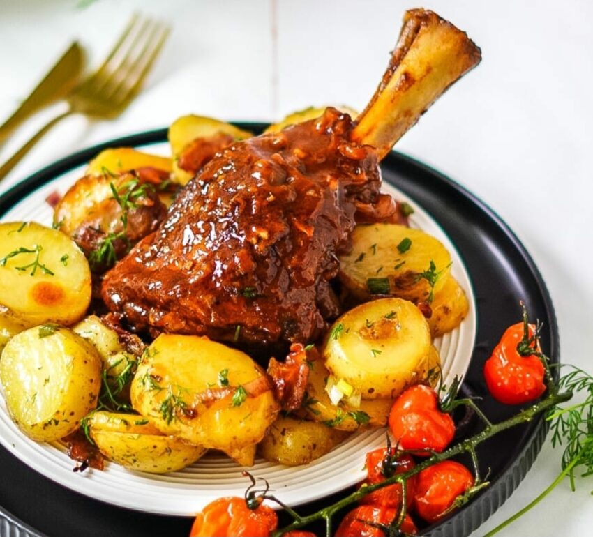 lamb shanks and bavarian style potatoes