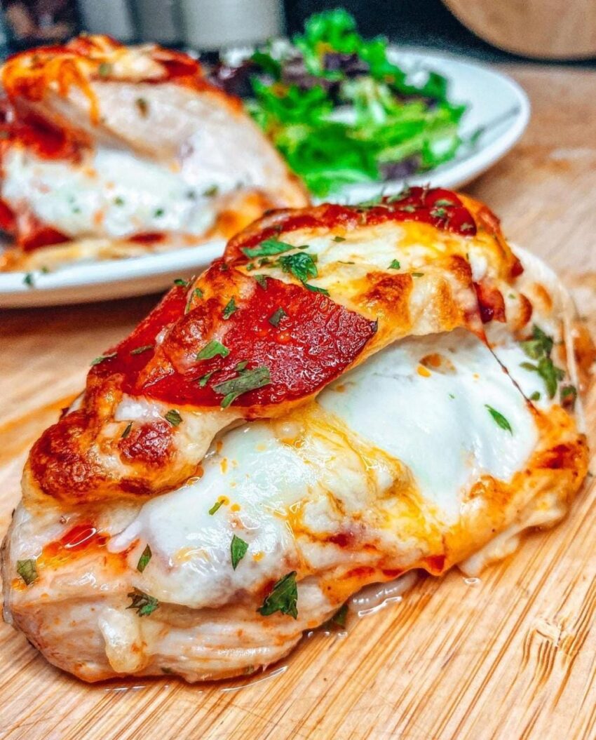High protein pizza stuffed chicken