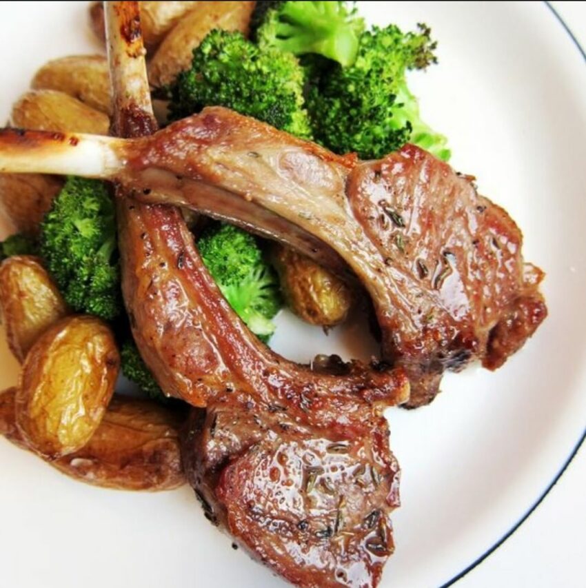 Broiled Lamb with Roasted Potatoes and Broccoli