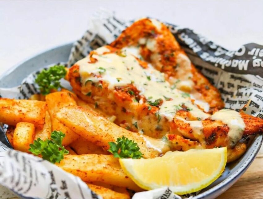 Hake and chips
