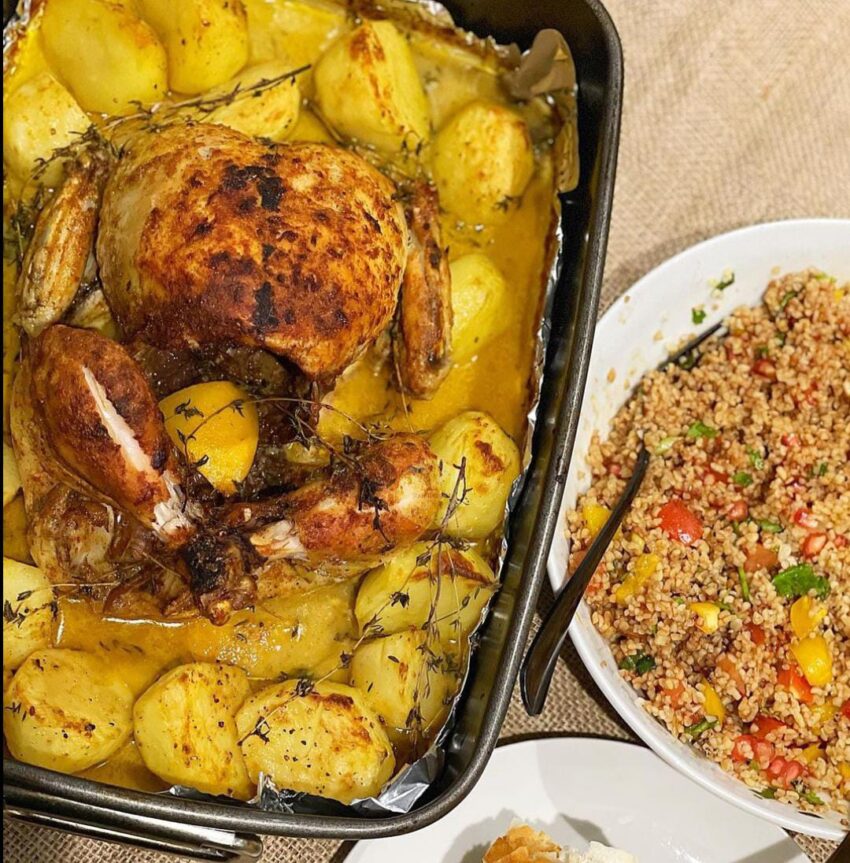 Garlic lemon and thyme Chicken and potato bake