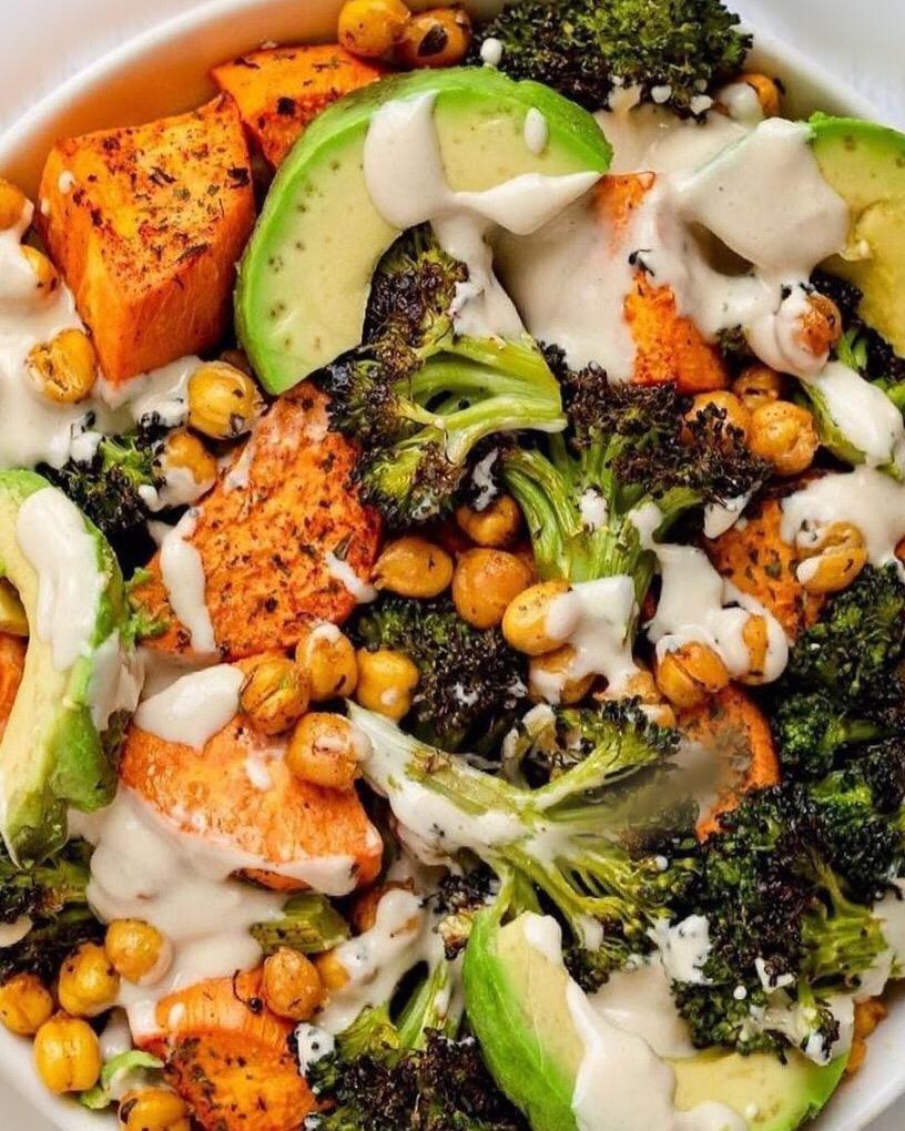 Roasted Chickpeas & Veggies with Lemon Tahini