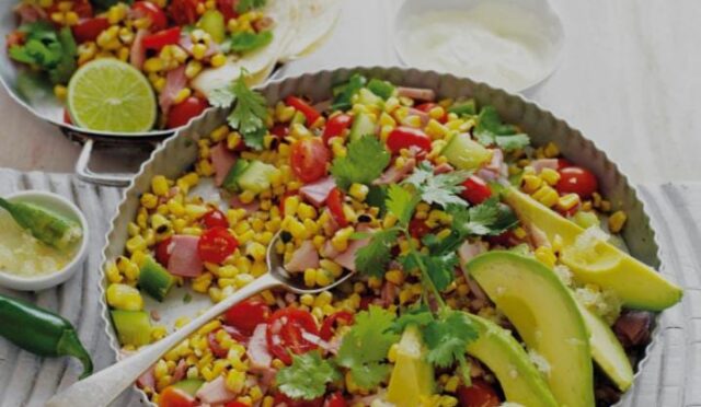 Mexican Grilled Sweetcorn, Avocado & Ham Salad