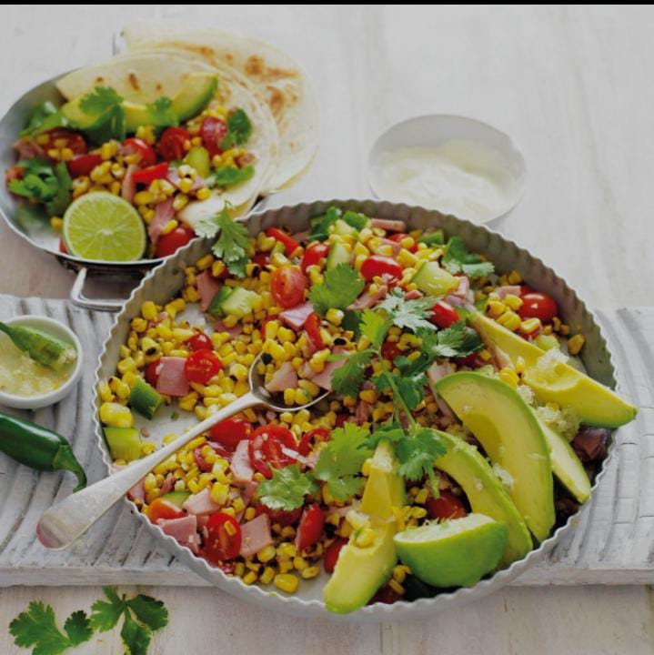 Mexican Grilled Sweetcorn, Avocado & Ham Salad