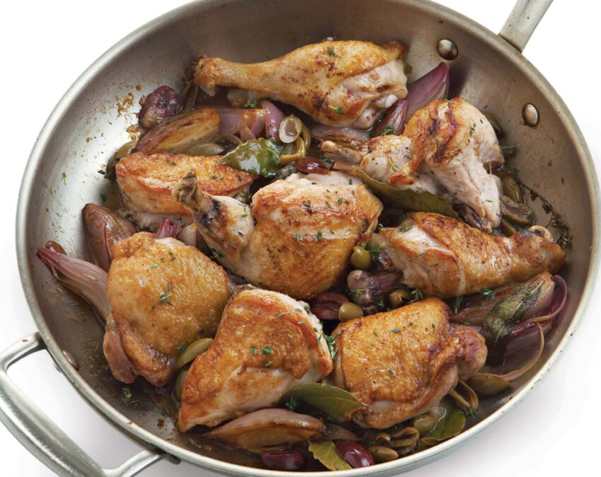 Pan-roasted chicken with olives and lemon