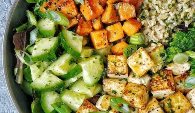 Seasoned Roasted Sweet Potato Bowl with Asian-inspired Orange Vinaigrette