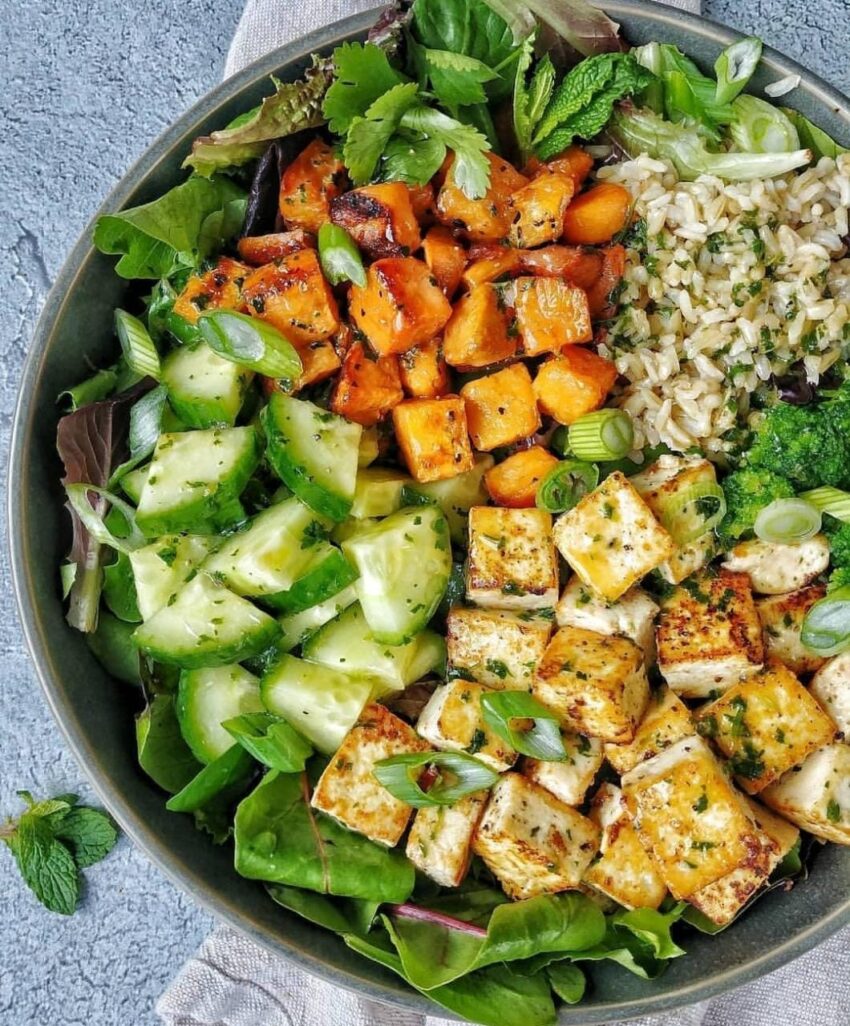 Seasoned Roasted Sweet Potato Bowl with Asian-inspired Orange Vinaigrette