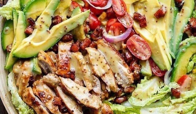 Honey Mustard Chicken, Avocado + Bacon Salad
