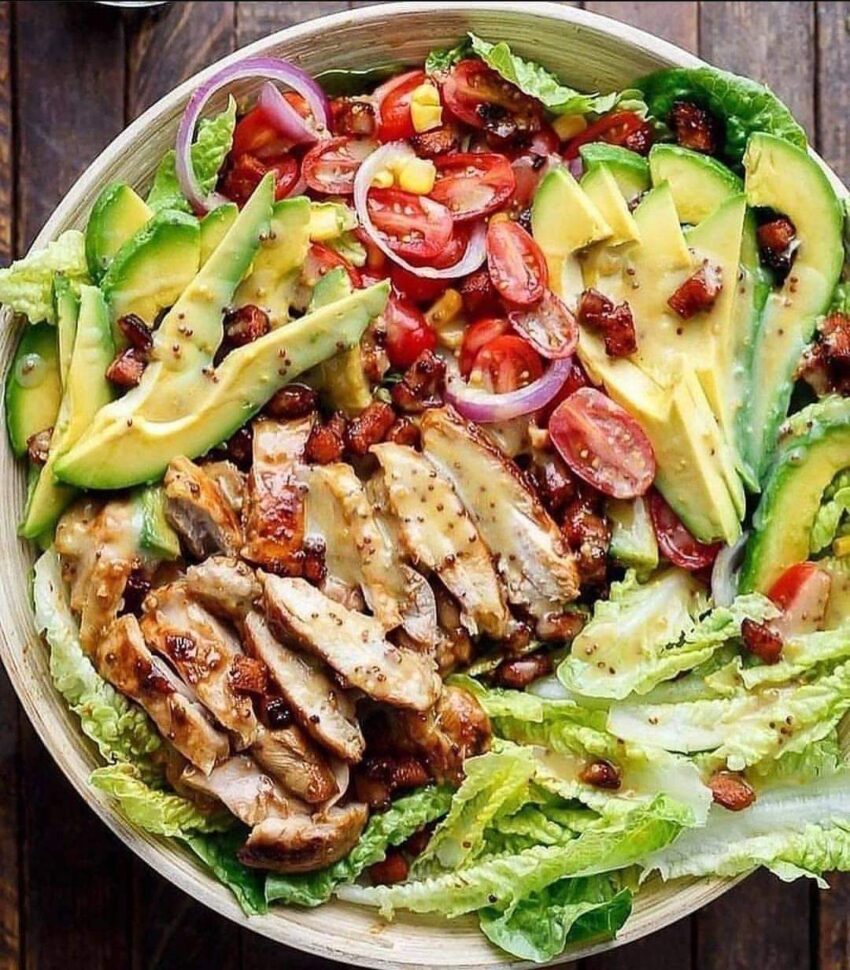 Honey Mustard Chicken, Avocado + Bacon Salad