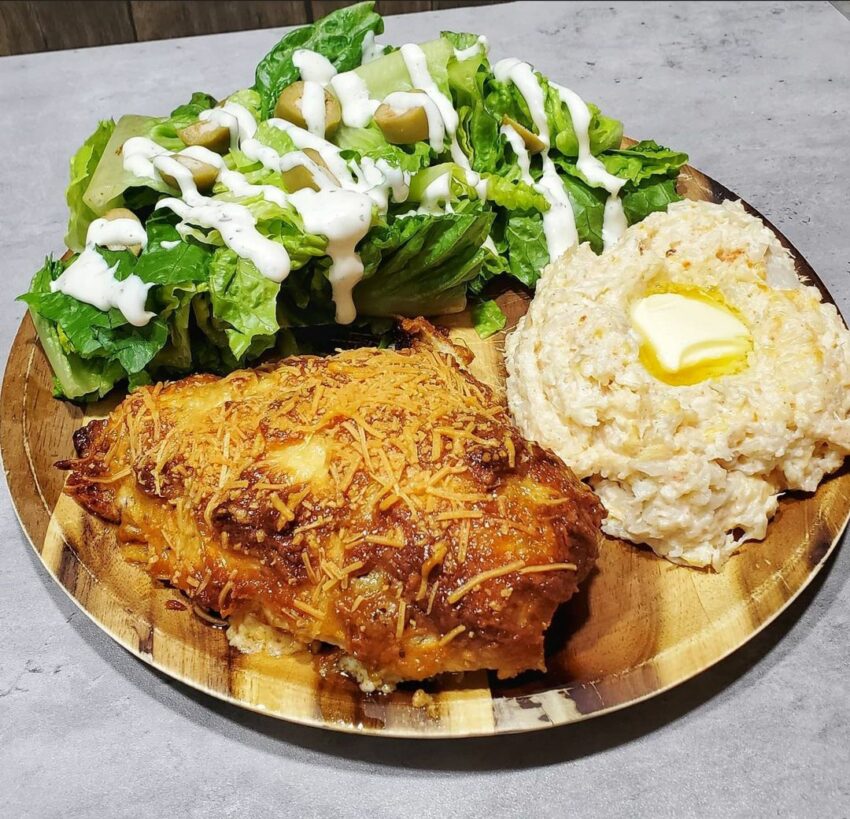 Mayo Parmesan Chicken With Jacked Up Cauli Mash