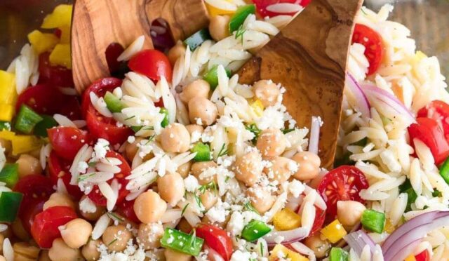 Summer Orzo Salad with Chickpeas and Feta