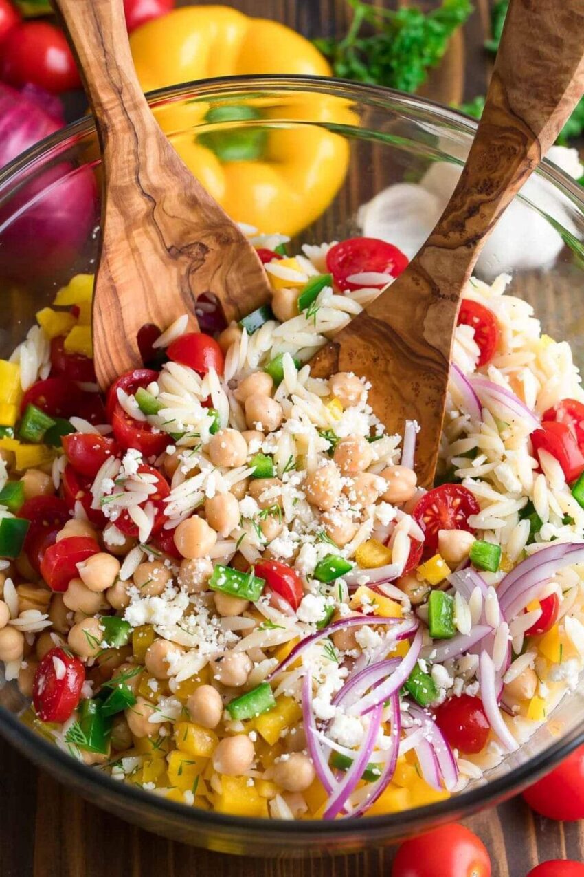 Summer Orzo Salad with Chickpeas and Feta