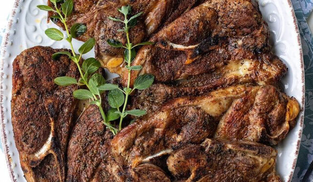 Greek style baked lamb chops