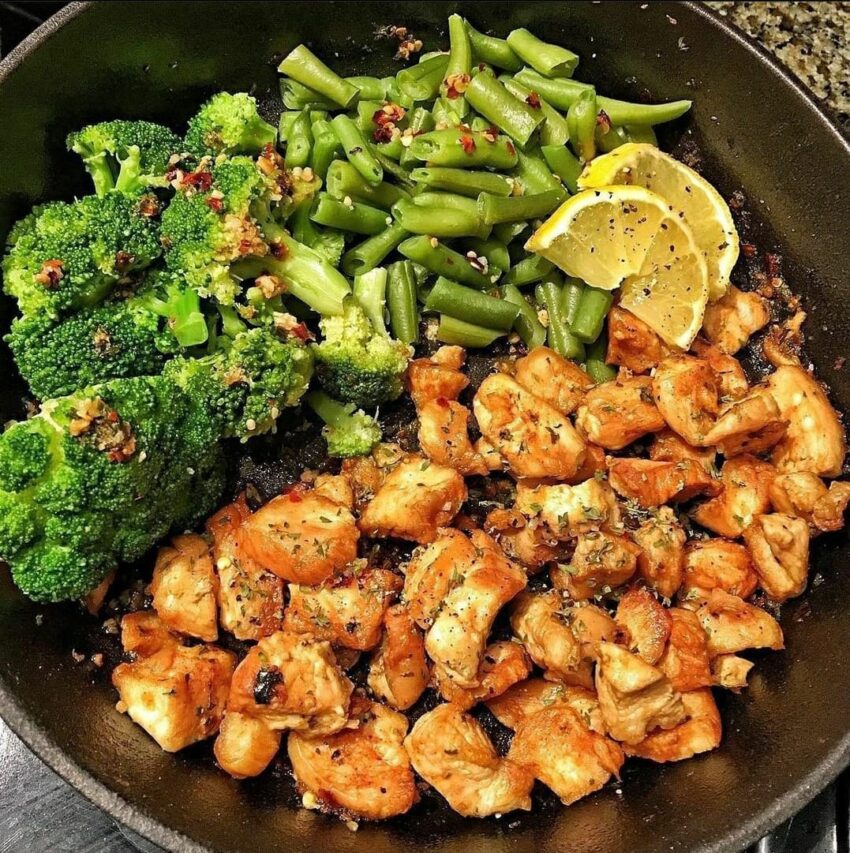 Lemon Garlic Butter Chicken and Green Beans & Broccoli Skillet