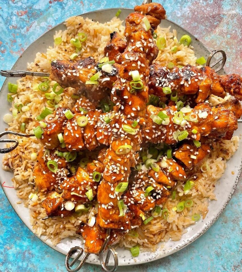 Chicken Skewers And Sesame Rice