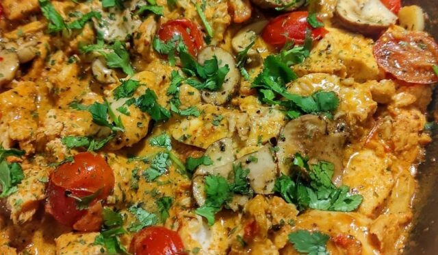 chicken with stuffed gems and roasted sweet potato slices
