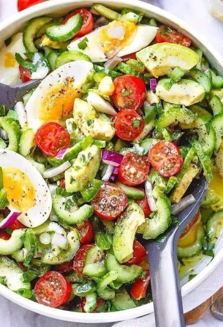 Avocado Salad with Tomato, Eggs and Cucumber