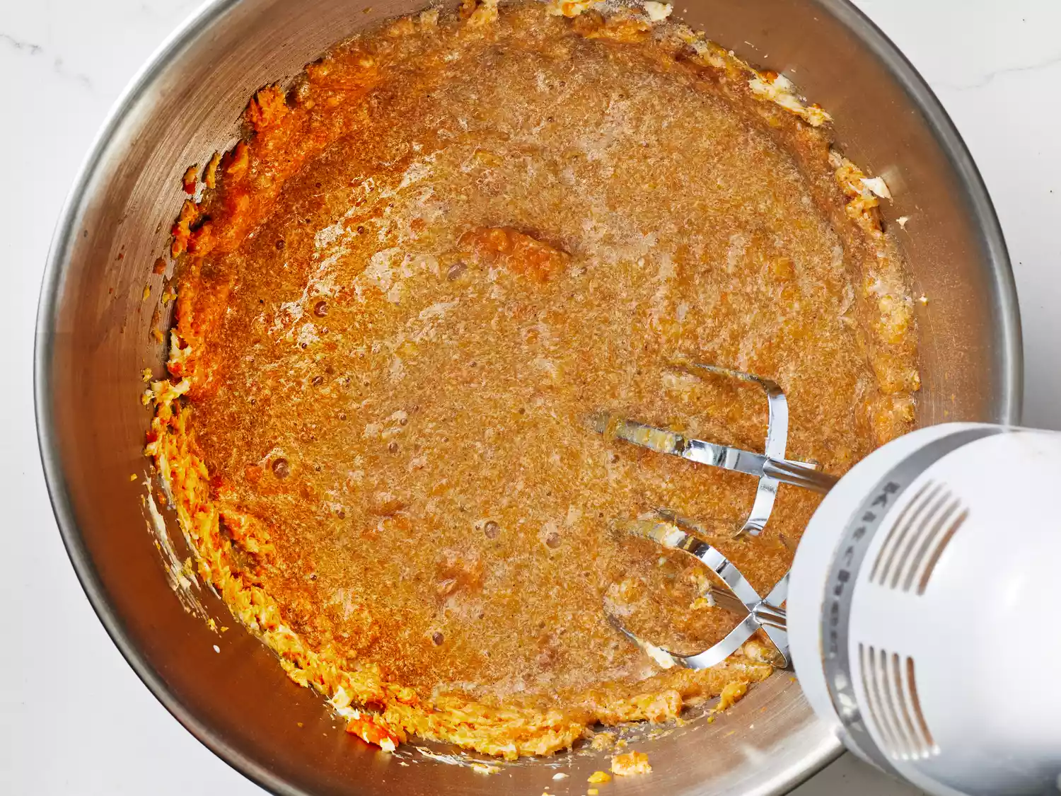 Mixture beaten until smooth and combined.