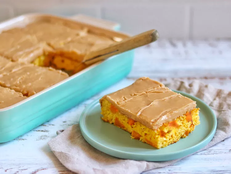 Peach Cake with Brown Sugar Icing
