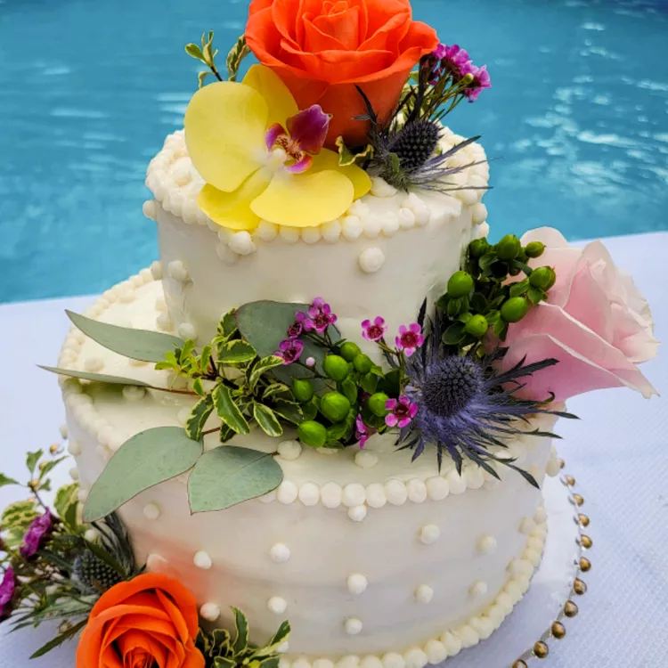 White Almond Wedding Cake