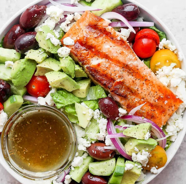 Grilled Salmon + Avocado Salad