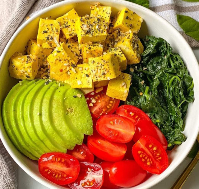 TURMERIC TOFU NOURISH BOWL + AVOCADO SALAD