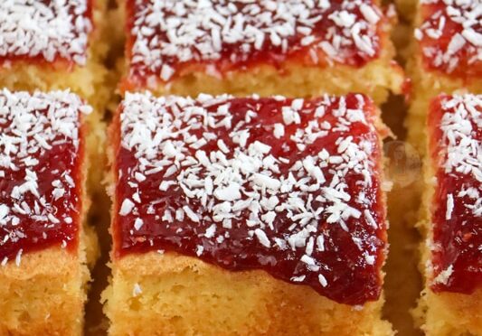 Jammy Coconut Traybake